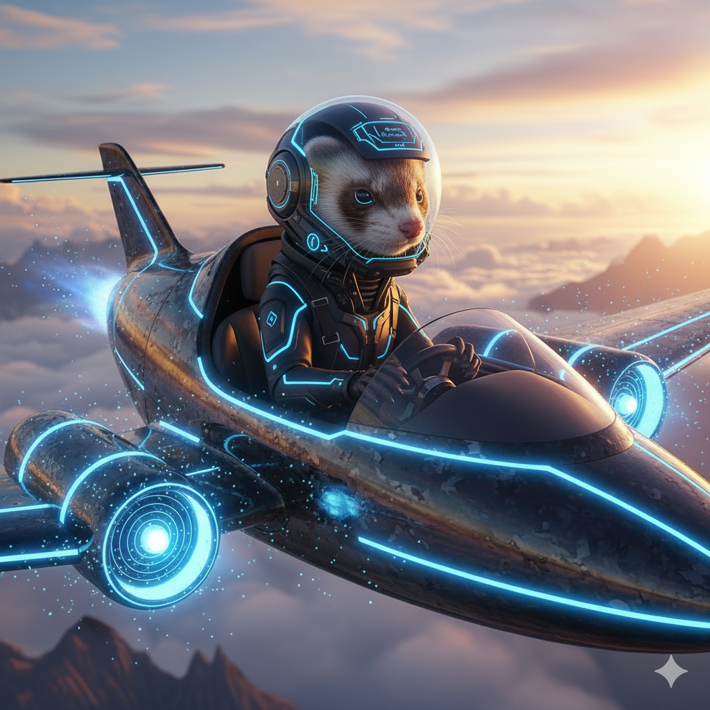 Ferret flying a plane